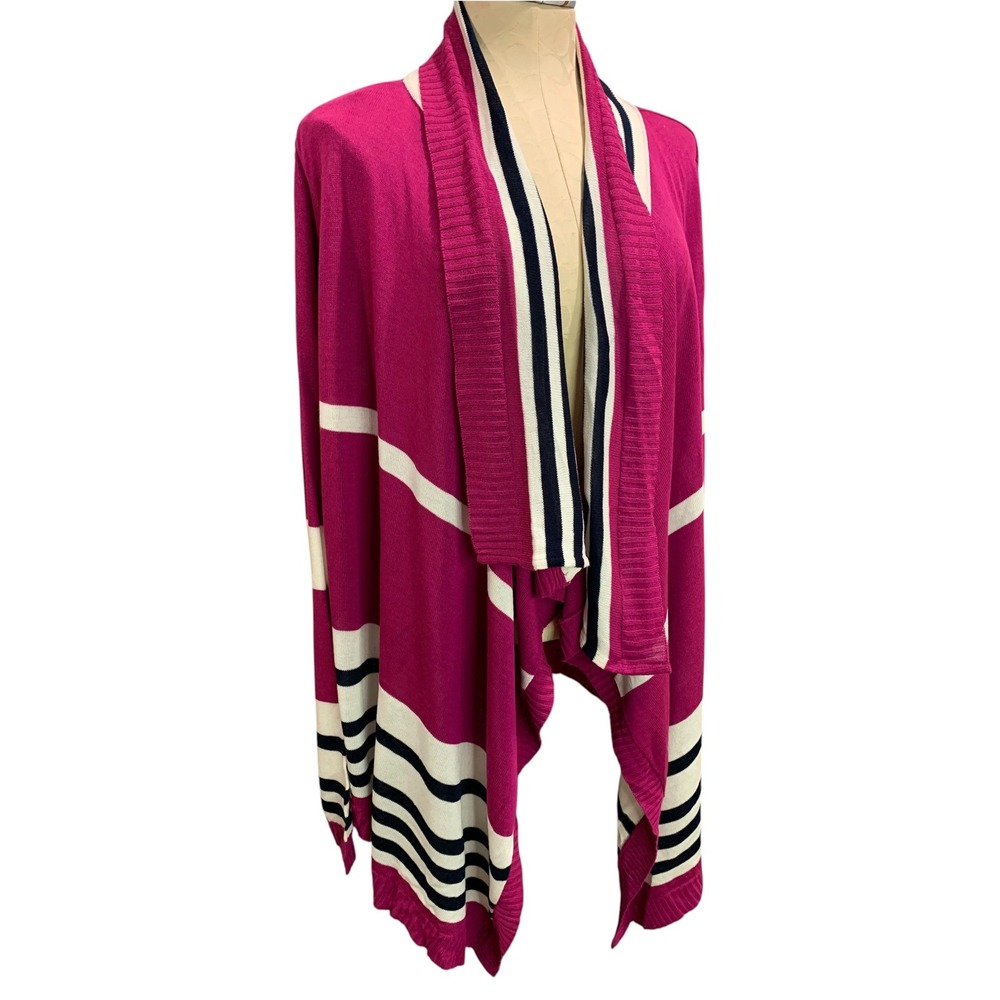 Size 14/16 Allison Brittney Women Striped Open Cardigan Fuchsia